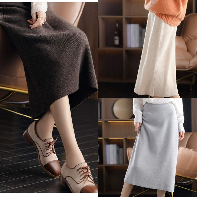 Оптовая продажа женской одежды: новая осенняя вязаная юбка миди 2025 года, женский свитер средней длины, облегающая юбка-карандаш А-силуэта