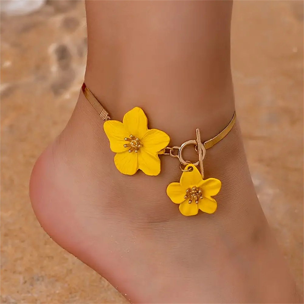 Spray Paint Craft Wholesale Jewelry Elegant Hip-Hop Ethnic Style Foot Flower Alloy Anklet