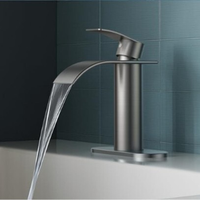 304 Stainless Steel Waterfall Faucet Suitable for 1-Hole or 3-Hole Deck-Mounted Hot and Cold Mixer Basin Faucet