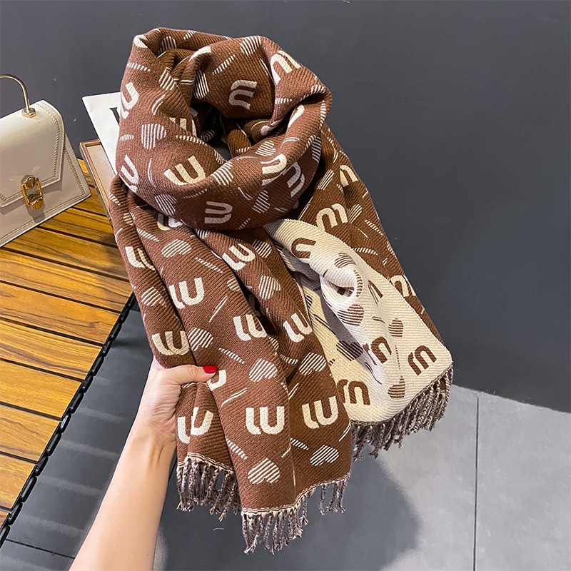 Neuer Kaschmirschal für Damen im Herbst und Winter, passend zum koreanischen Stil, doppelseitiger Schal mit M-Gitter, modischer, einfacher, warmer und dicker Schal_voghion.com