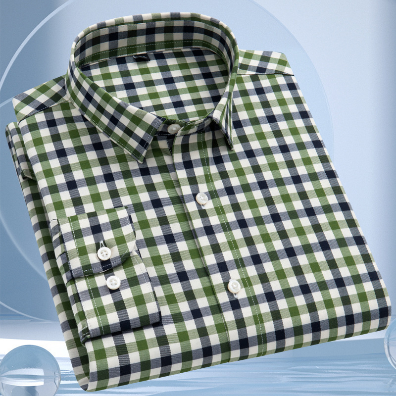 Genuine Brand Mulberry Silk Long-Sleeved Shirt for Middle-Aged Men 2025 New High-End Plaid Business No-Iron Anti-Wrinkle Shirt