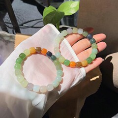 和田玉多宝老型珠手链7*8mm女款气质青白青黄烟灰糖玉晴水玉石
