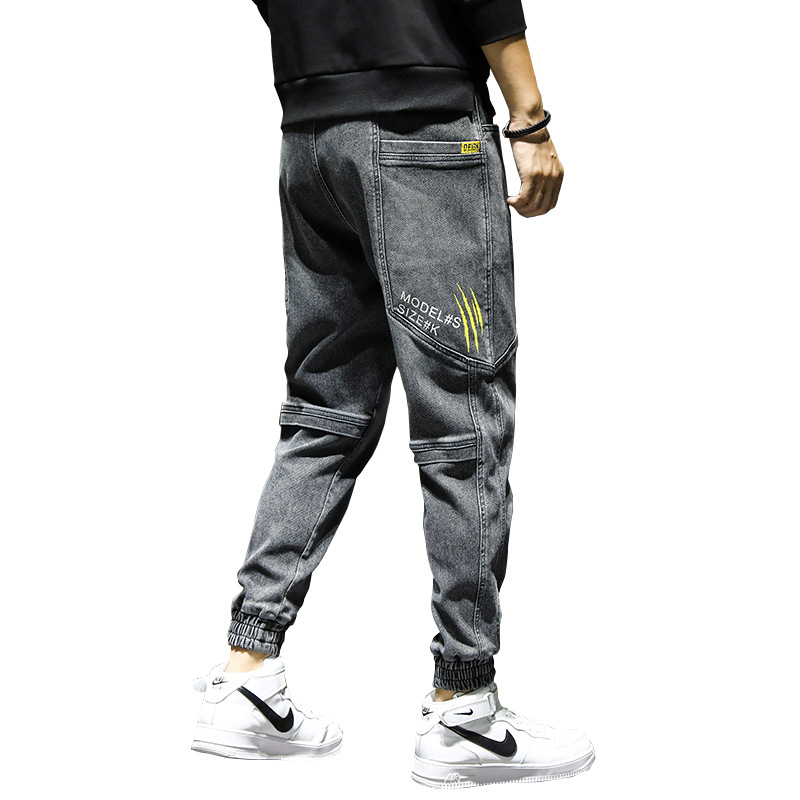 Otoño pantalones vaqueros de los hombres de la marca de moda harem recortada cintura elástica más tamaño tobillo-atado pantalones casuales primavera y otoño de los hombres