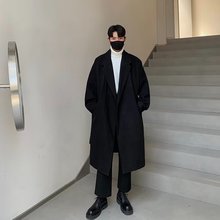 春秋韩版毛呢大衣男中长款加厚过膝休闲潮流宽松高级风衣呢子外套