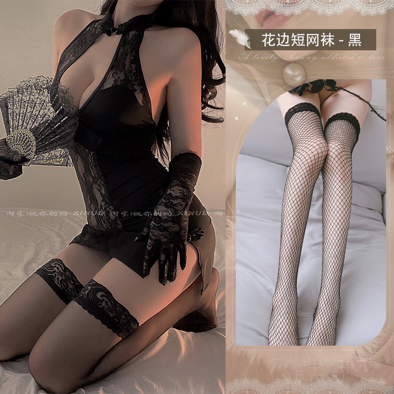치파오 + 팬티 + 블랙 네트 스타킹