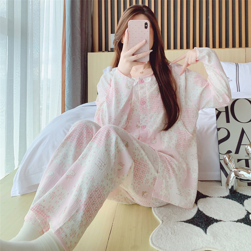 2025 Summer Cloud Cotton Belt Breast Pad Maternity Kimono Pajamas Maternity Pregnancy Thin Nursing Clothes Set