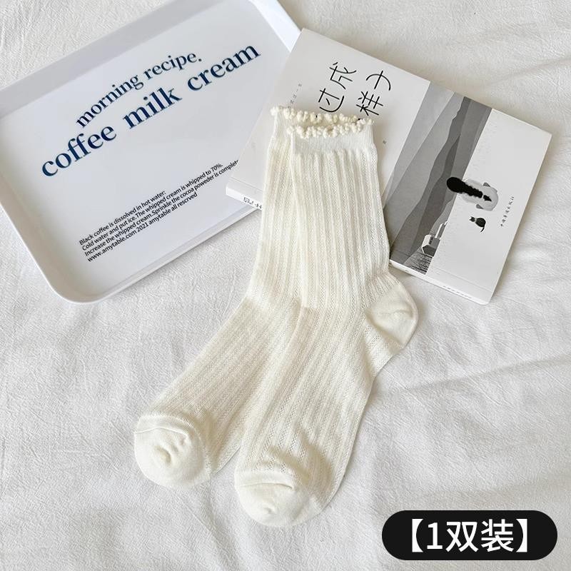 白色袜子女春夏款中筒袜堆堆袜子女配小皮鞋夏季薄款芭蕾风长筒袜|undefined