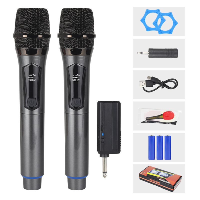 Rechargeable Wireless Microphone One-To-Two Stage Ktv Live Singing Handheld Microphone Pull Rod Speaker Microphone