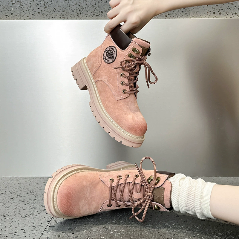 Новые женские ботинки Мартин из натуральной кожи на толстой подошве для увеличения роста, осень-зима 2025, универсальные желтые ботинки для активного отдыха и повседневной носки