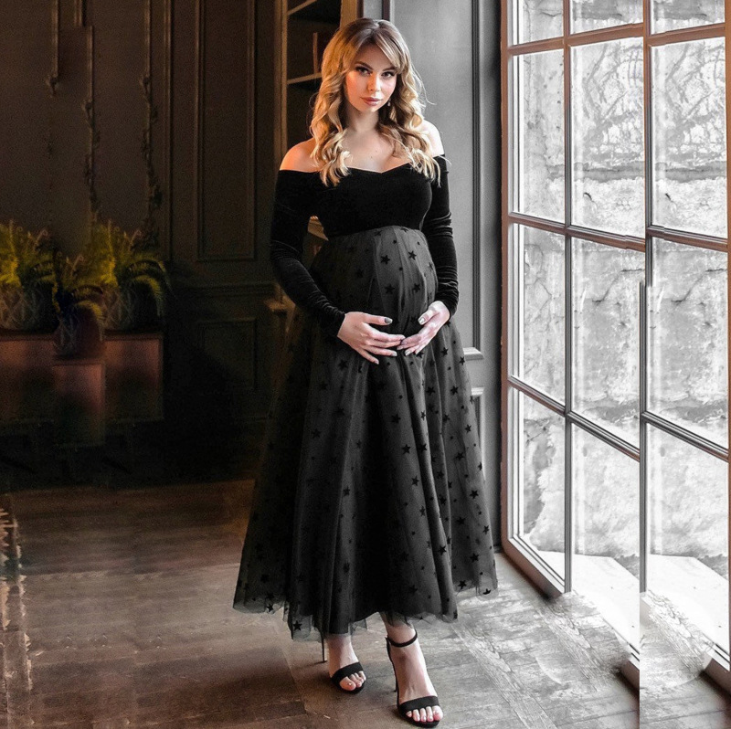 2021 European and American autumn and winter women's gold velvet flocking pregnant women V-neck dress photography dress 1188 2021 European and American autumn and winter women's gold velvet flocking pregnant women V-neck dress photography dress 1188