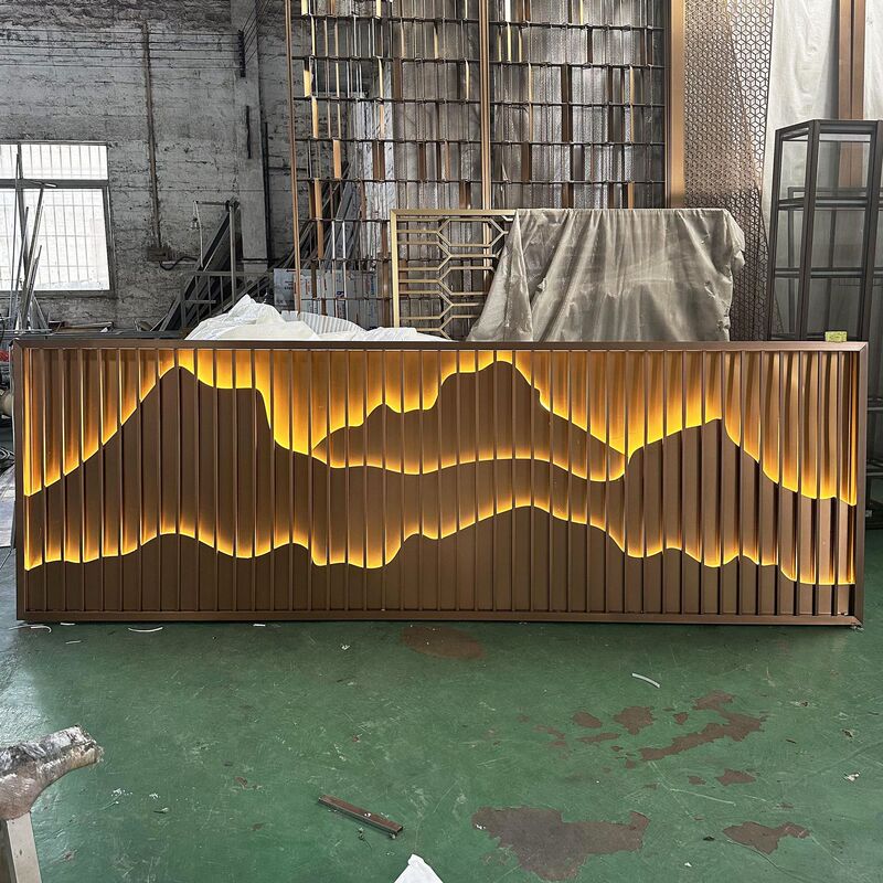 Villa courtyard landscape shadow wall titanium lattice porch stainless steel rockery screen background wall partition