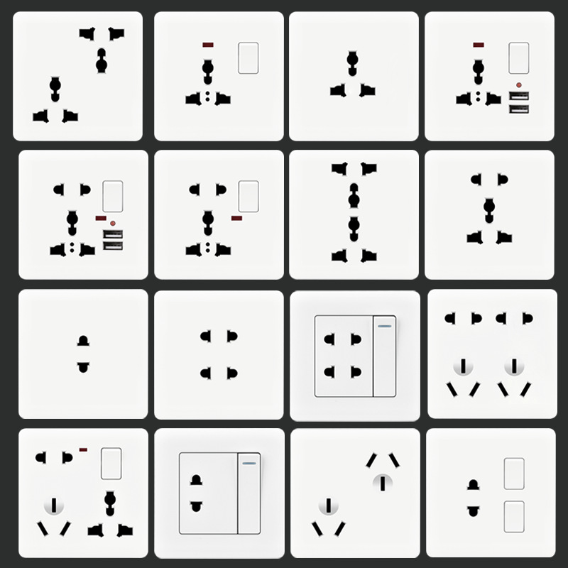 86型十孔一开多功能三八孔大功率16A白色东南亚墙壁开关插座批发