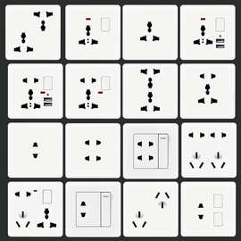 86型十孔一开多功能三八孔大功率16A白色东南亚墙壁开关插座批发