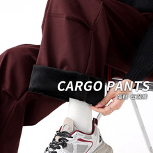 加绒工装裤女运动裤子秋冬季新款高腰宽松百搭长裤休闲直筒束脚裤