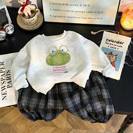 男女童卡通青蛙卫衣套装2026新款秋季儿童洋气时髦韩系运动两件套