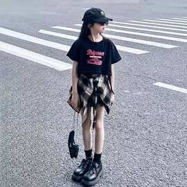 女童炸街夏装2026儿童韩系裙子套装女大童酷飒风短袖高级感两件套