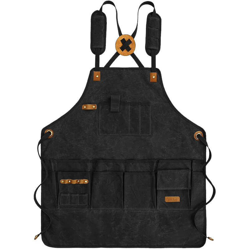 Delantal de lona gruesa transfronterizo con logotipo personalizado, ropa de trabajo de carpintería hecha a mano, pantalones con bolsillo con solapa estéreo de doble capa, delantal de herramientas al por mayor