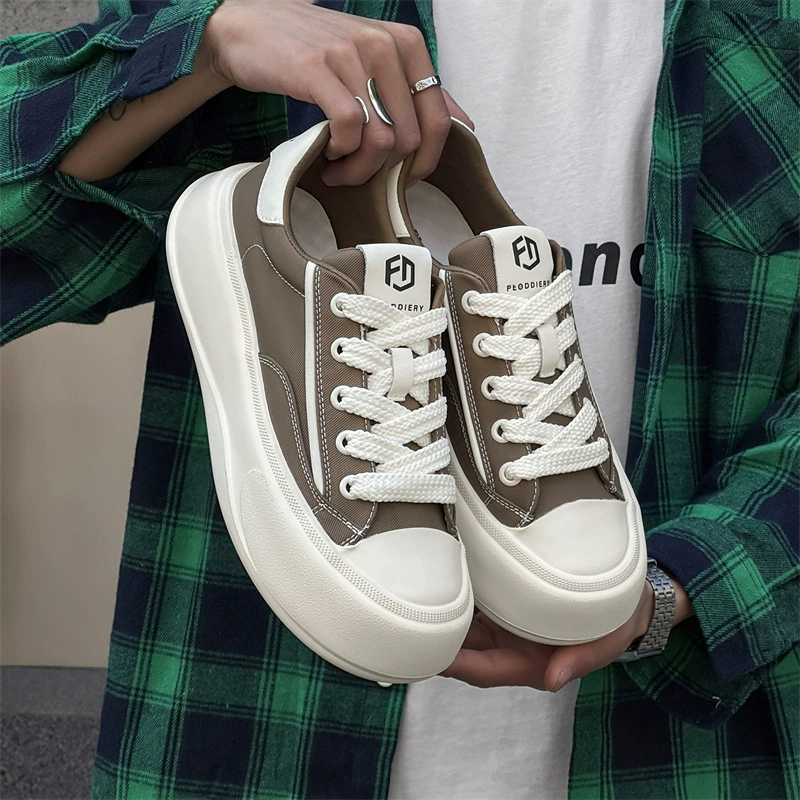 Весенне-летняя новая молодежная модная обувь, мужская обувь, тканевая дышащая ультралегкая подошва, модная повседневная обувь с низким берцем на шнуровке, увеличивающая рост