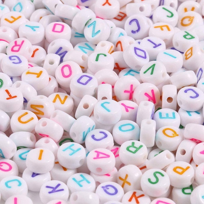 4*7MM white color English letter beads acrylic loose beads friendship bracelet DIY jewelry accessories Amazon