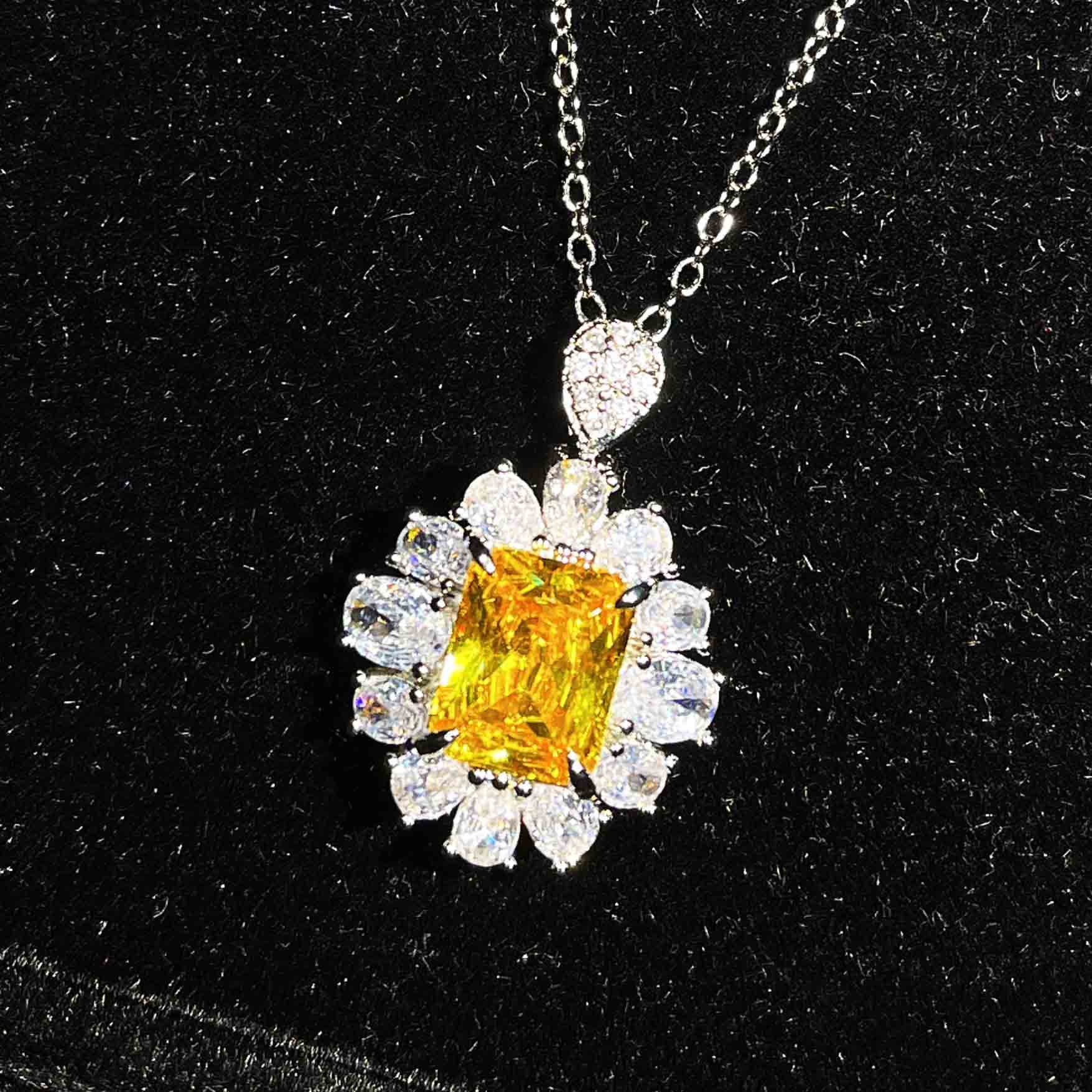 Color Treasure Set Ascher Yellow Diamond Topaz Blue Argyle Pink Square Diamond Ring Earrings Pendant display picture 1