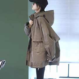 设计感小众复古工装连帽中长款厚实情侣风衣外套男女款2025新款