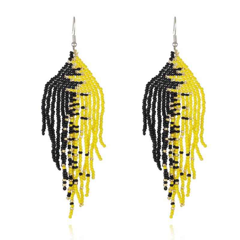 two-color woven ethnic elegant earrings handmade with tassels
