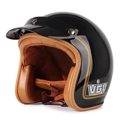 Motosiklet kaskı (dəbilqə) — outdoor riding helmet, new national standard - glossy-black-with-gold-trim-black-brim-m55-56