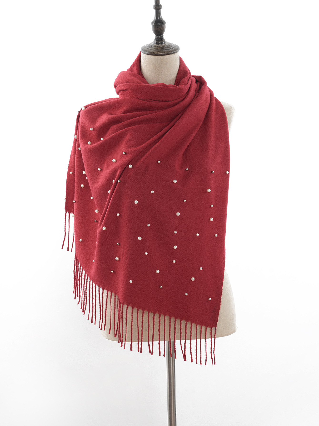 Vente chaude nouvelle automne et hiver couleur unie cheveux épineux clou perle châle en Europe et en Amérique, écharpe femme gland chaud épaissi_voghion.com
