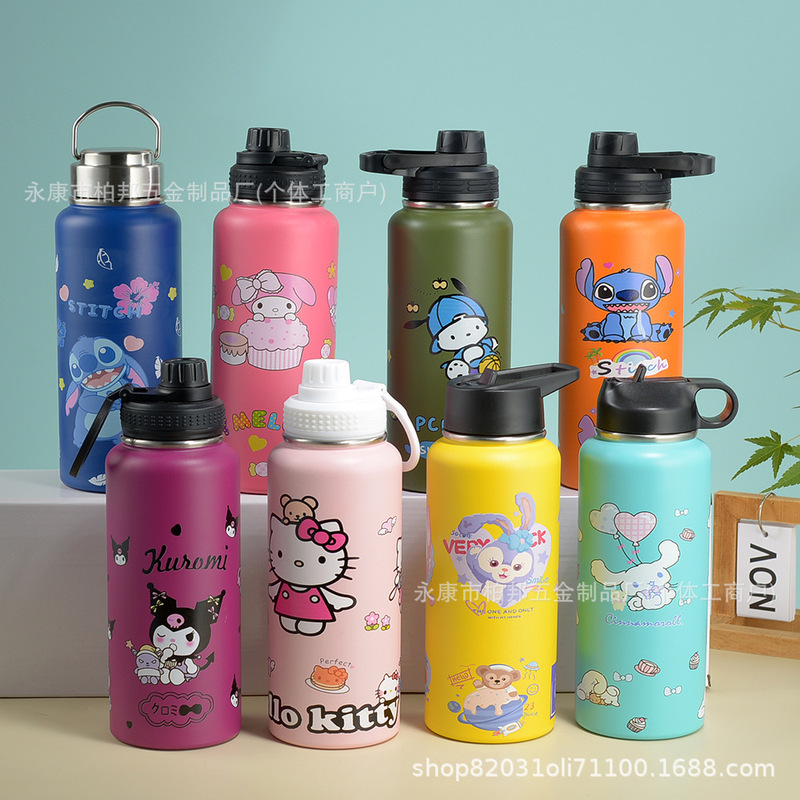 Cartoon Space Thermos Cup 304 Stainless Steel Portable Water Bottle Wholesale Large Capacity Vacuum Flask with Straw