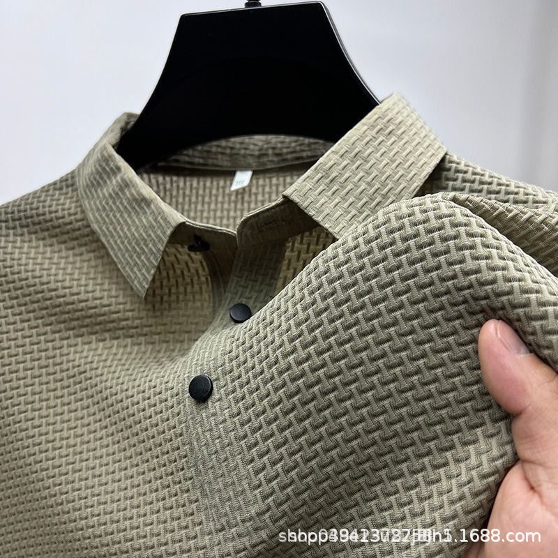 Summer New Short-sleeved Men's Polo Shirt All-match Casual Men's Jacquard Lapel Non-ironing Short-sleeved Men's T-shirt with Hair
