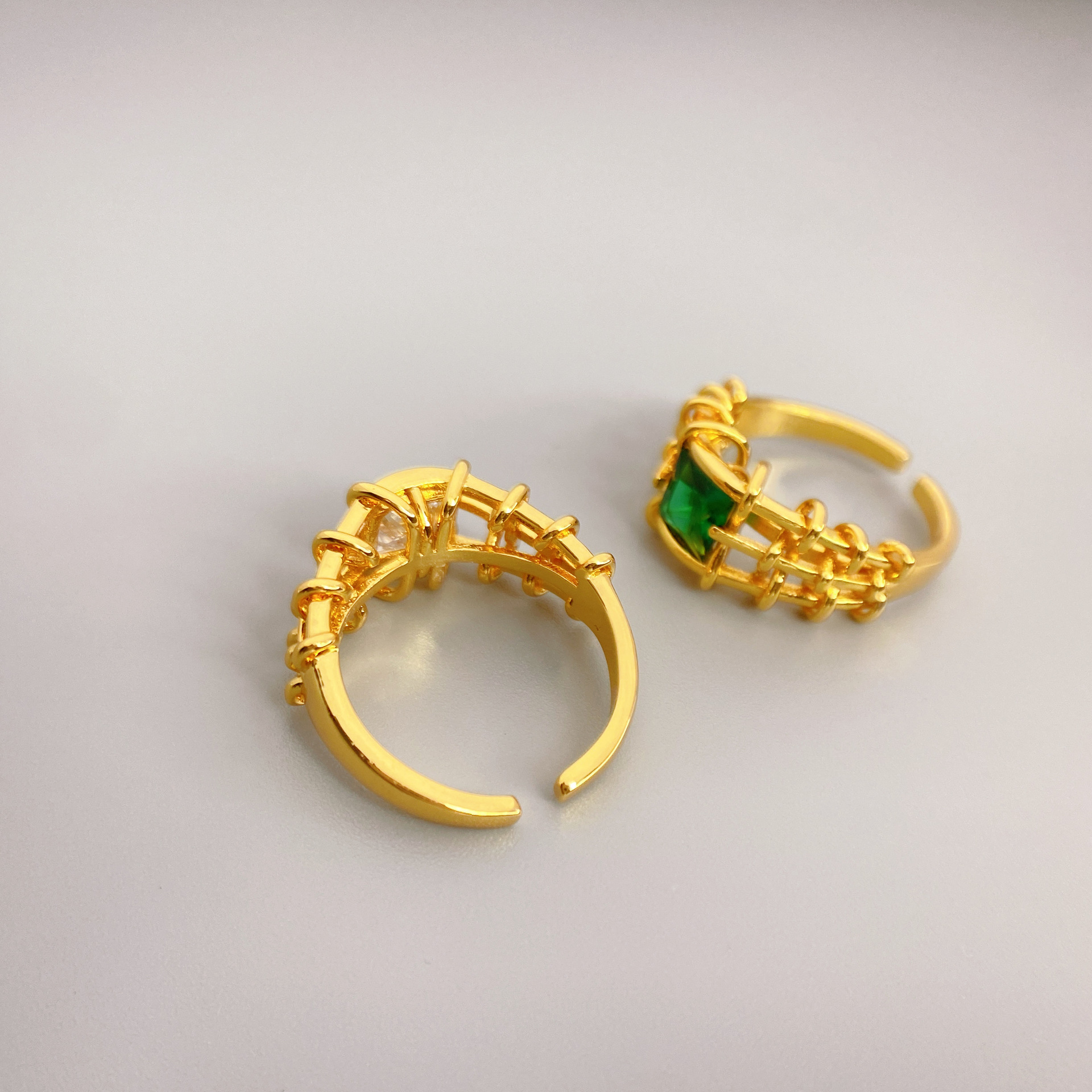 Lady Square Copper Plating Inlay Artificial Gemstones Open Ring 1 Piece