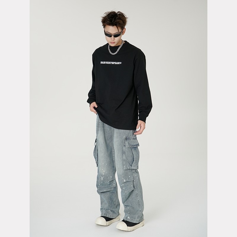 Vintage Cargo Jeans For Men – Distressed Multi-Pocket Streetwear Pants With Splatter Paint & Oversized Fit (S-XXXL) – Grunge Revival Essential_mkmklike.com