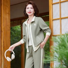 中老年春秋运动套装女装新款衣服女宽松女妈妈装衣服拉链开衫两件