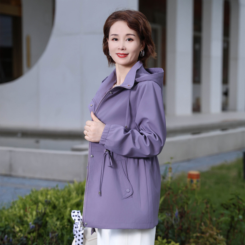 女士春秋装风衣外套中长款2025新款妈妈风衣女秋季大码连帽上衣|undefined
