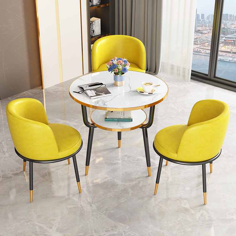 Fábrica directa de lujo ligero de recepción mesa y silla combinación de mesa de comedor de pequeño tipo de casa ocio leche tienda de té Negociación de café