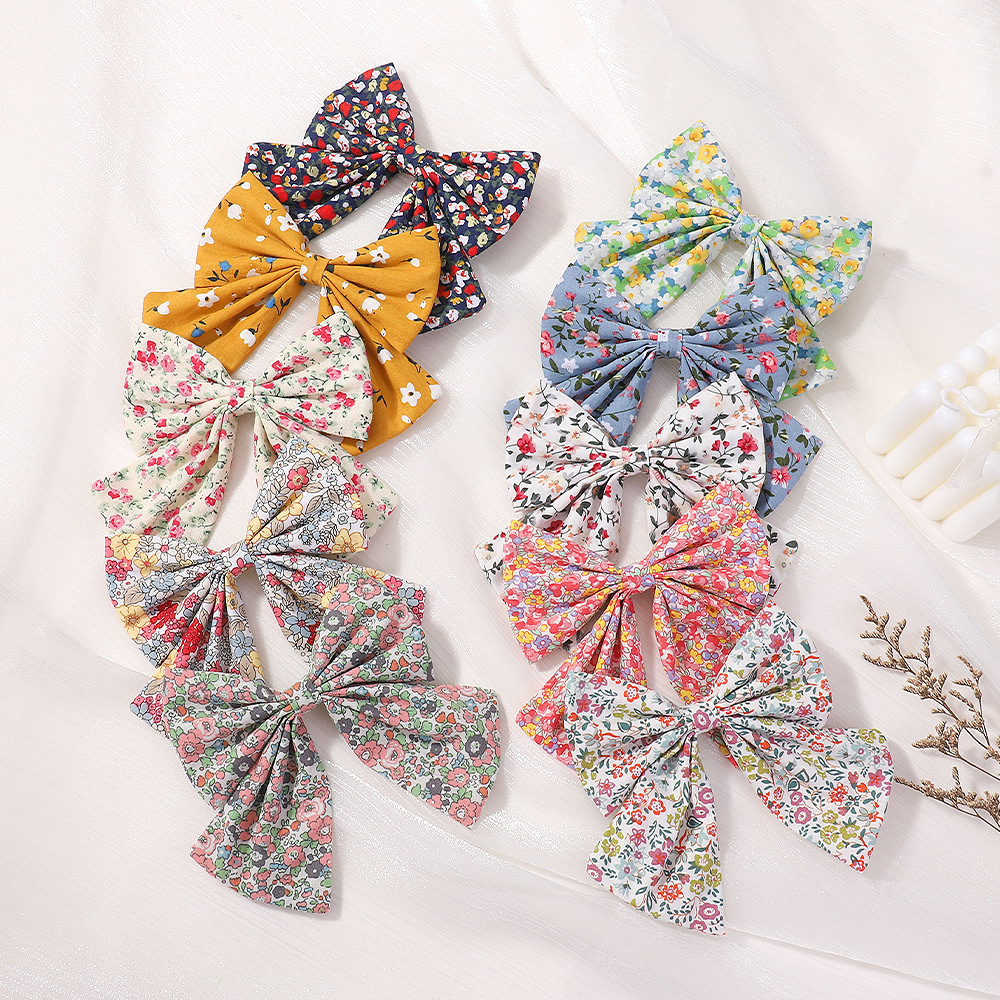 Girl'S Casual Sweet Flower Bow Knot Cotton And Linen Printing Hair Clip display picture 5