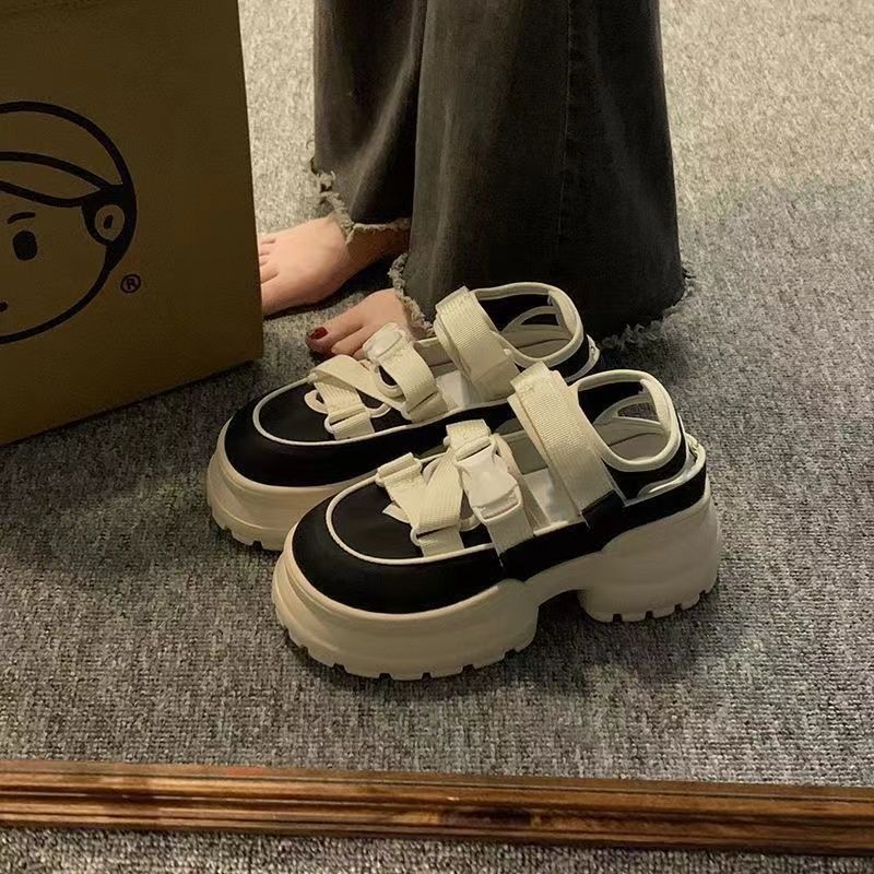 Baotou sandalias de mujer verano no fugas dedo de los pies pan de cabeza gruesa zapatos de pizarra huecos sandalias deportivas