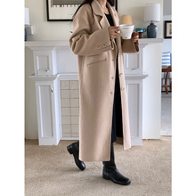 2025冬季新款韩国设计师hanjo法式西装领长款双面羊毛呢羊绒大衣