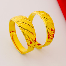流星雨开口戒指男女同款金色指环铜镀带钢印可调节情侣对戒