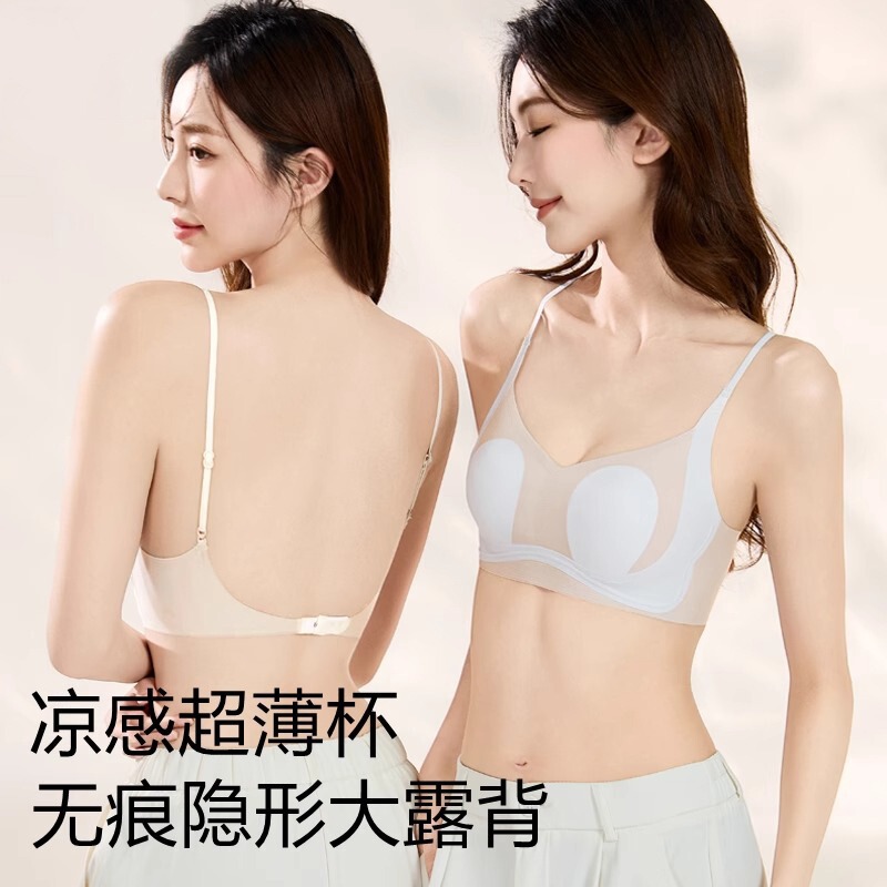 Summer Ultra-Thin Cool Seamless Underwear Rabbit Ear Cup Bra for Large Busts, Jelly Strip Soft Support Bra