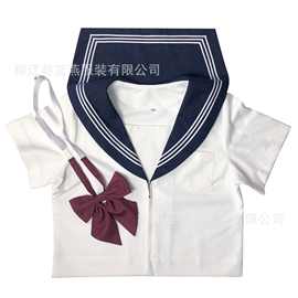 现货一件代发白三本制线刺绣水手服 正统JK制服夏季短袖套装班服