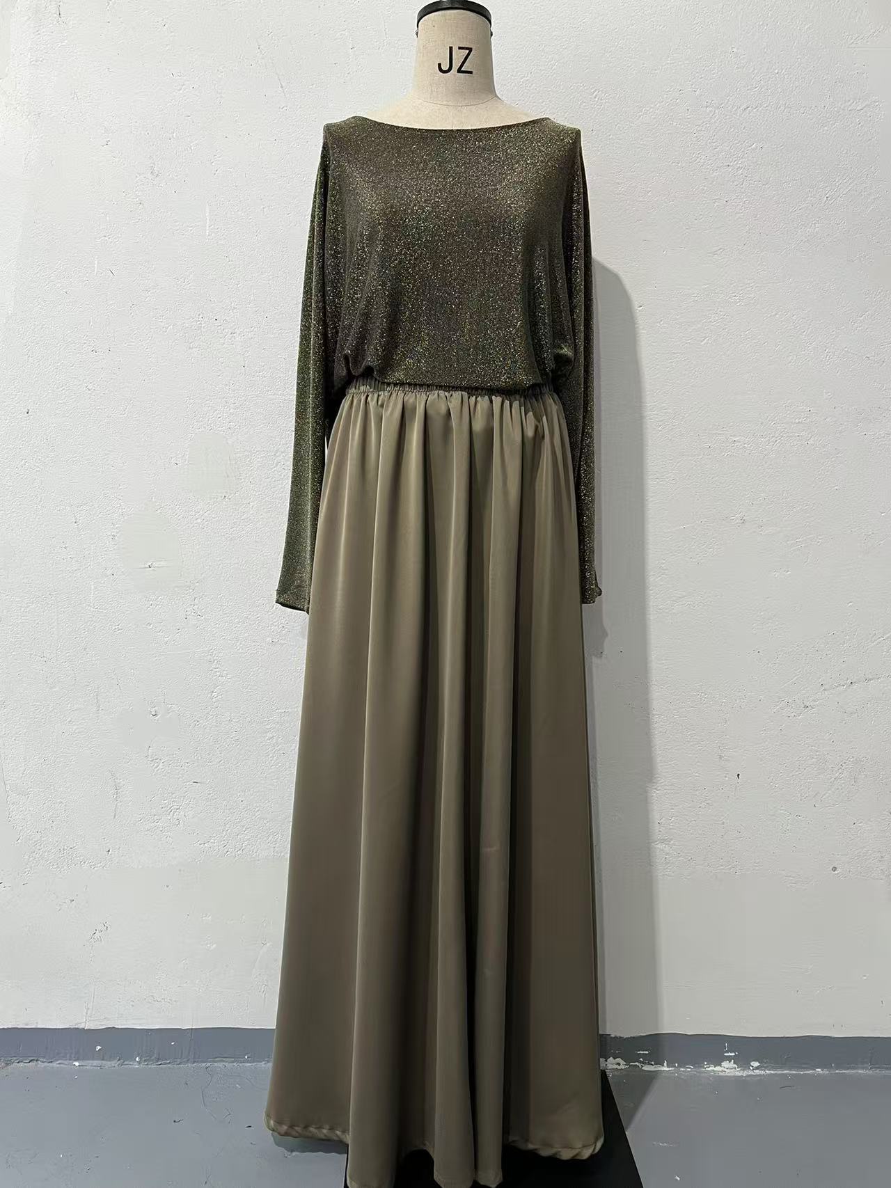 Spring Golden Long Sleeve Top Skirt Two Piece Set Women Clothing Skirts Set