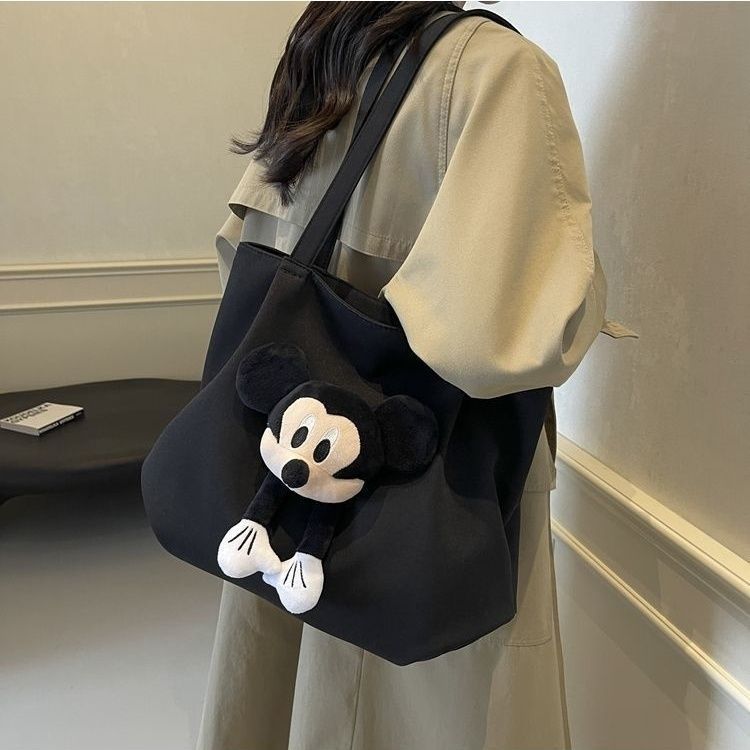 Cute Cartoon Mickey Canvas Bag Women's 2024 Autumn and Winter New Fashionable All-match Shoulder Bag Portable Mummy Bag