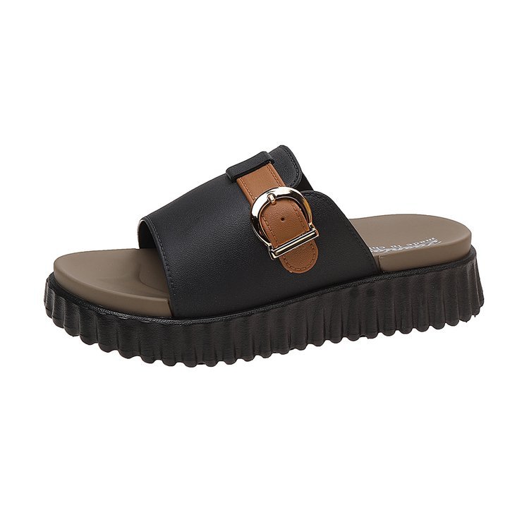 Soft And Bouncy Flip Flops With Contrasting Colors, Featuring A Belt Buckle Detail, Flat Casual Open Toe Sandals_vogvips.com