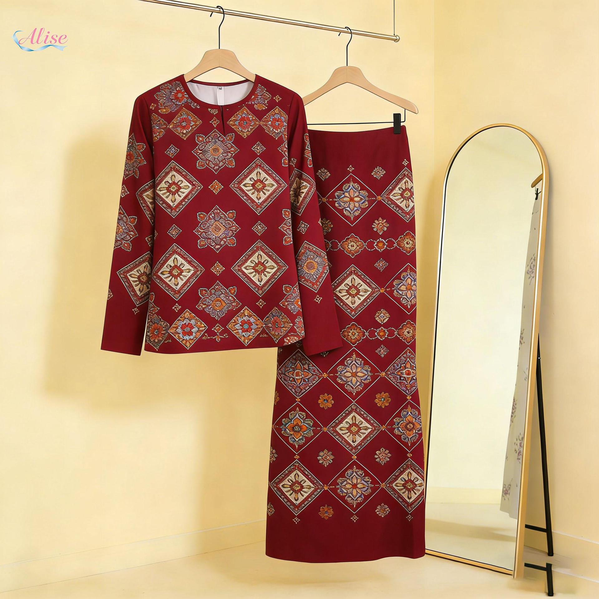 Elegante abito da donna in due pezzi con stampa floreale 3D, gonna lunga fluida e camicetta, 5 colori disponibili, taglie dalla S alla 3XL_voghion.com