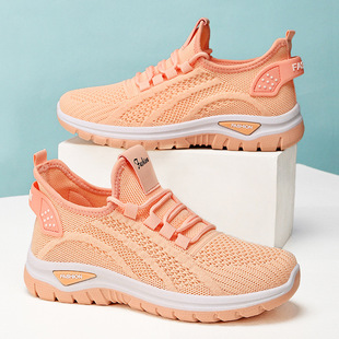 Women's Shoes New Style Fly Knit Sports Shoes Comfortable Breathable Running Shoes Large Size Private Gift Shoes Lightweight Single Shoes Wholesale