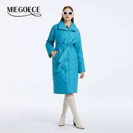 外贸出口Quilted belted jacket女士绗缝腰带夹克冬季加厚棉服