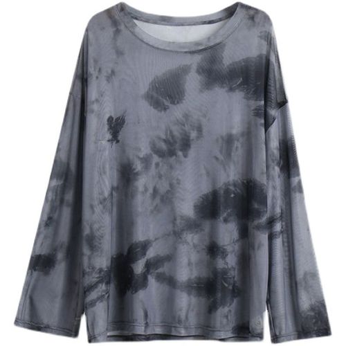 2025 New Loose Korean Style Tie-Dye Sheer Mesh Long-Sleeve T-shirt Trendy Sun Protection Base Shirt Thin Top Women