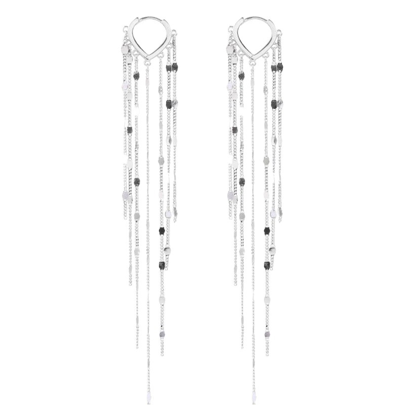 Luz de lujo larga borla película oreja línea cara adelgazar plata esterlina temperamento de moda encantadora oreja hebilla Internet celebridad pendientes de alto grado