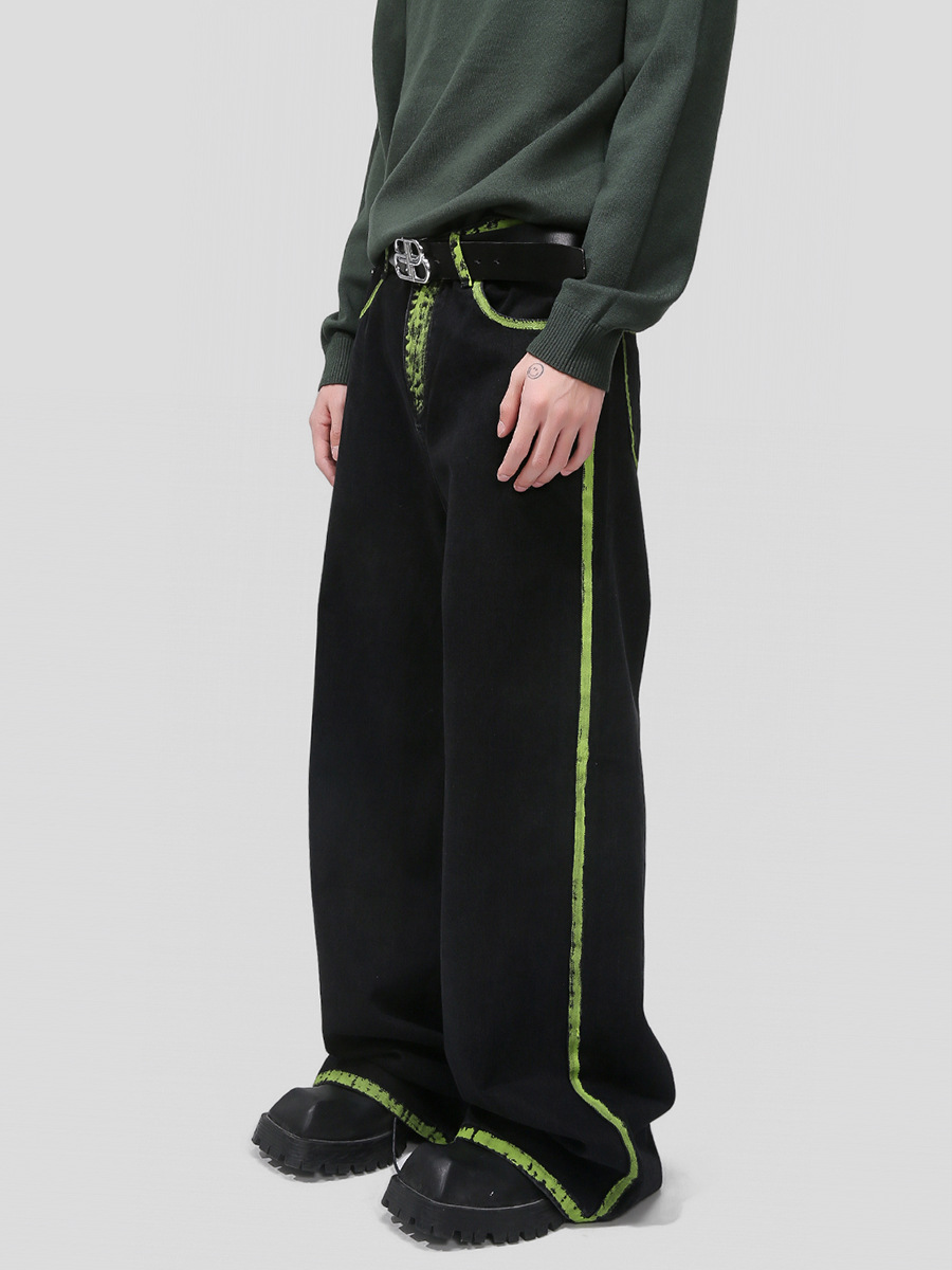 Mtlclothes ropa de Hombre | 2023 verano nuevo estilo coreano suelto pintado a mano graffiti contraste color costura línea jeans